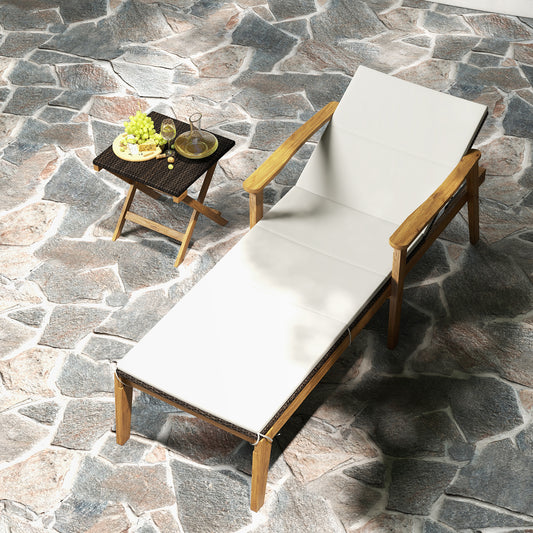 Outdoor Chaise Lounge Chair, Rattan Patio Recliner With Armrests, Off White Outdoor Chaise Lounges Off White at Gallery Canada