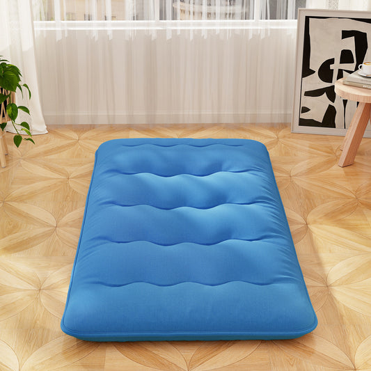 Foldable Futon Mattress, Washable Cover, Carry Bag, Twin Size, Blue