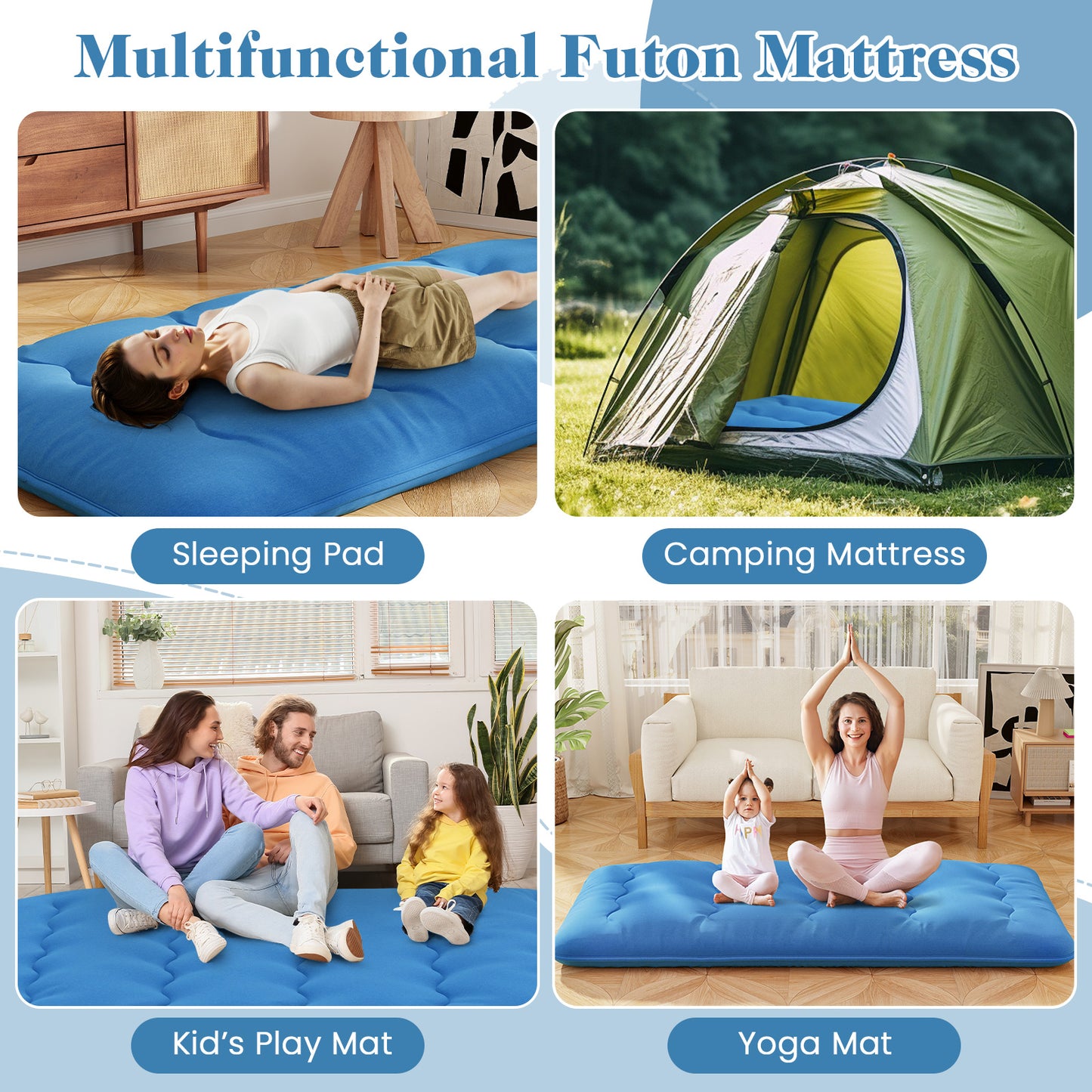 Foldable Futon Mattress, Washable Cover, Carry Bag, Twin Size, Blue Mattresses at Gallery Canada