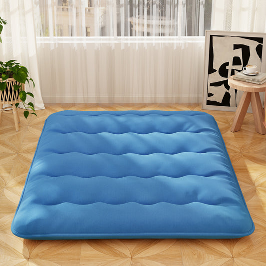 Foldable Futon Mattress with Washable Cover and Carry Bag for Camping Blue-Queen Size, Blue Mattresses Queen Size at Gallery Canada