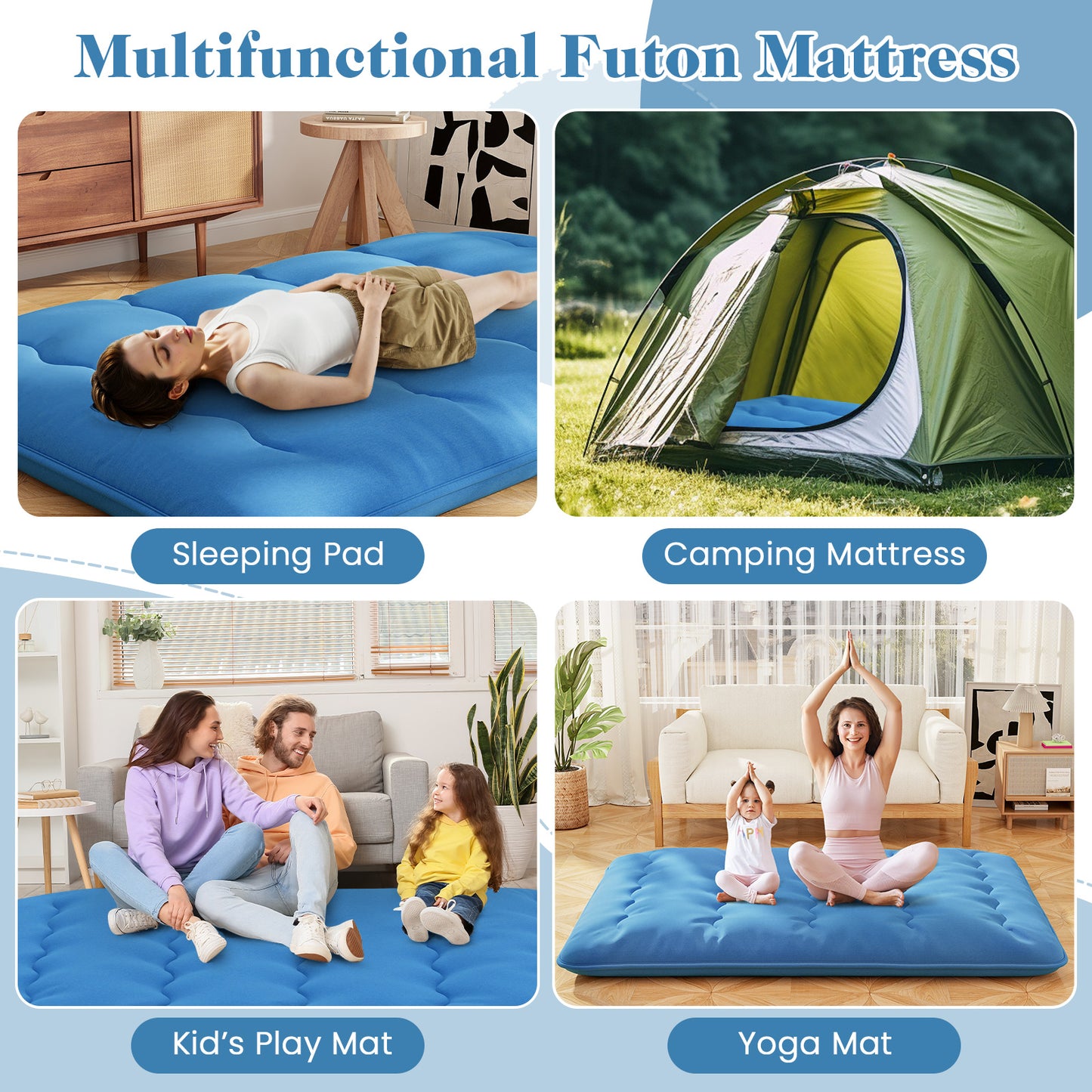 Foldable Futon Mattress, Washable Cover, Carry Bag, Queen Size, Blue Mattresses at Gallery Canada