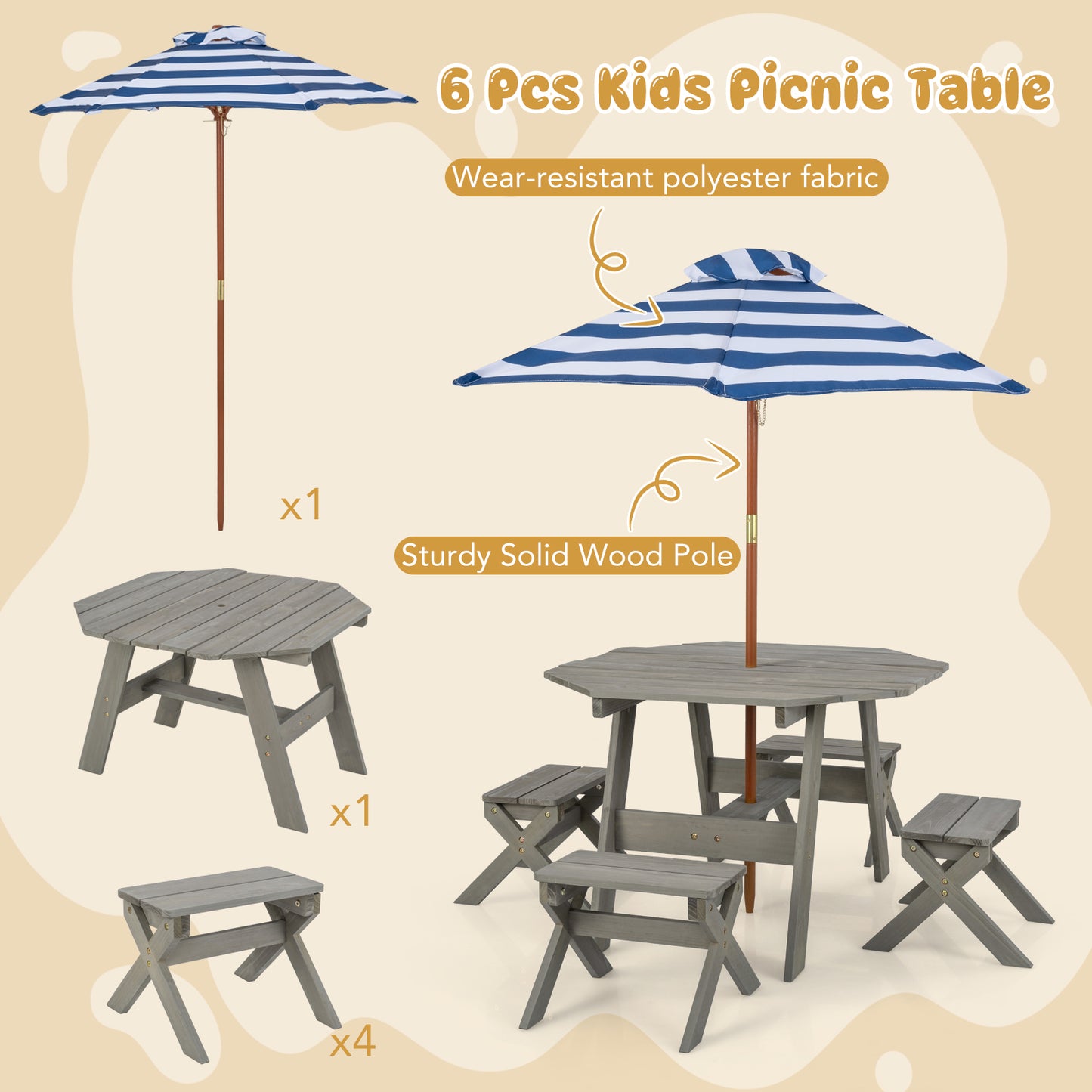 Ensemble de Table en Bois pour Enfants, Pour Enfants Âgés de 3 Ans et Plus, Gris