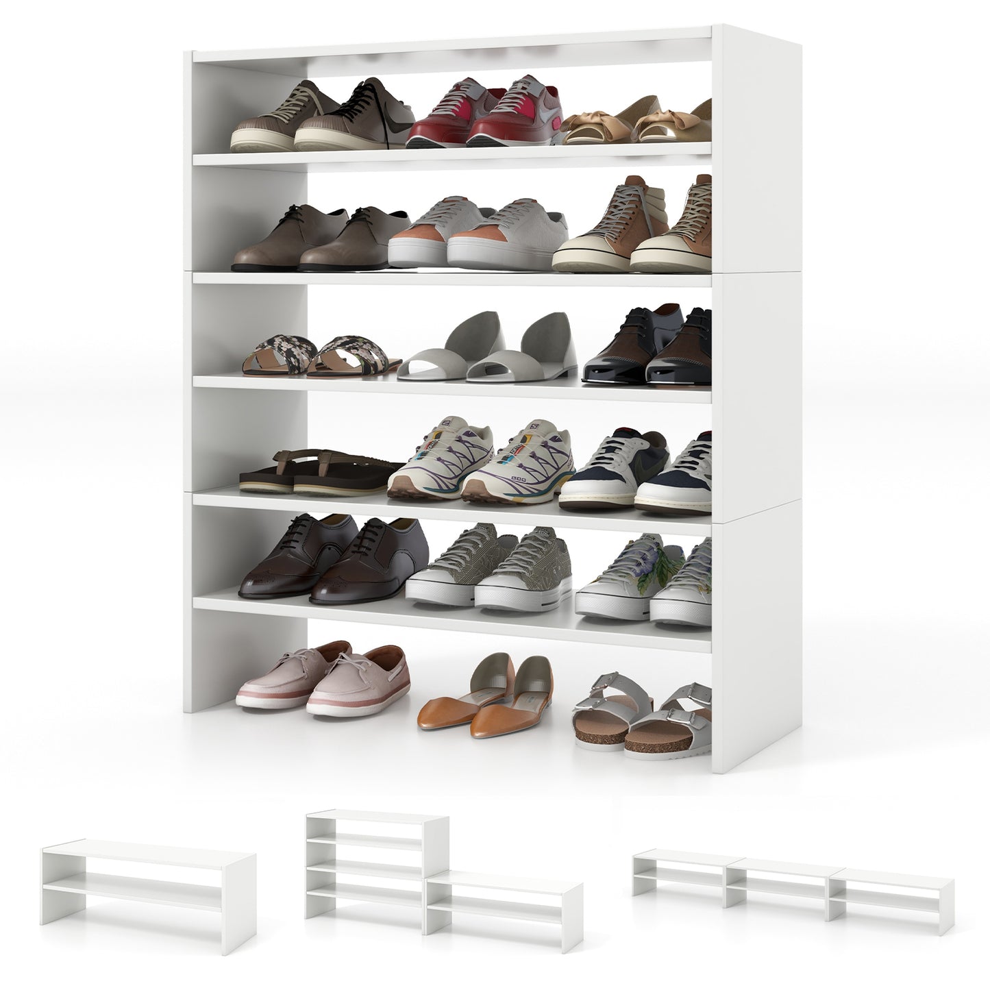 31-Inch Stackable Multi-Shape Shoe Rack, 3 Pieces, White