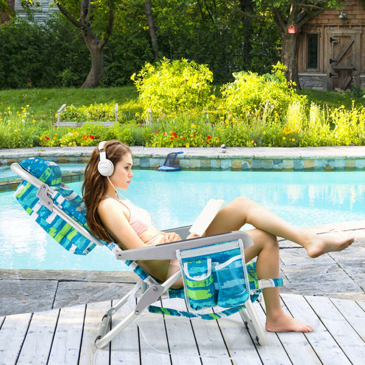 Foldable Backpack Beach Chair, Cup Holder, Storage Pockets, Blue Green Beach & Lawn Chairs Blue & Green at Gallery Canada
