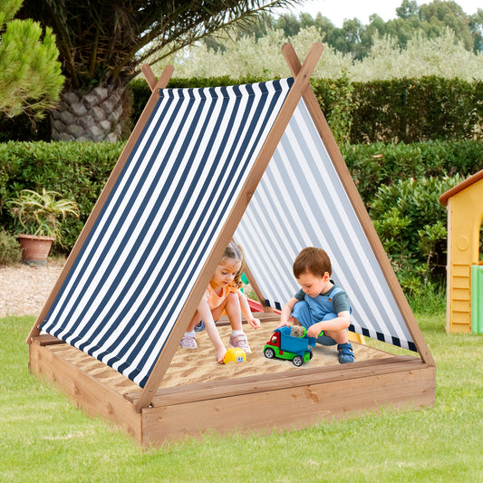 Kids Wooden Sandbox, 49 x 48 Inch, Natural, With Cover And 2 Bench Seats Sandboxes Natural at Gallery Canada