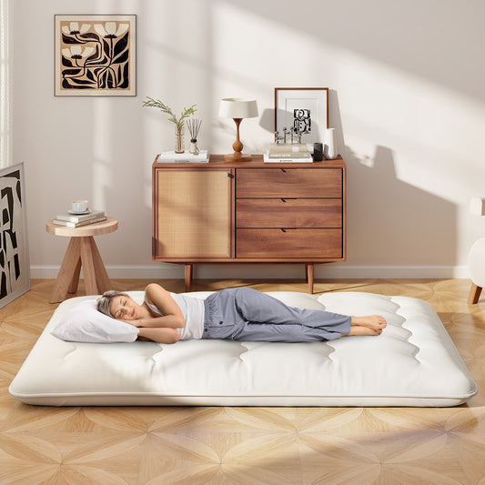 Queen/King/Twin/Full Futon Mattress Floor Sleeping Pad with Washable Cover Beige-Full Size, Beige Mattresses Full Size at Gallery Canada