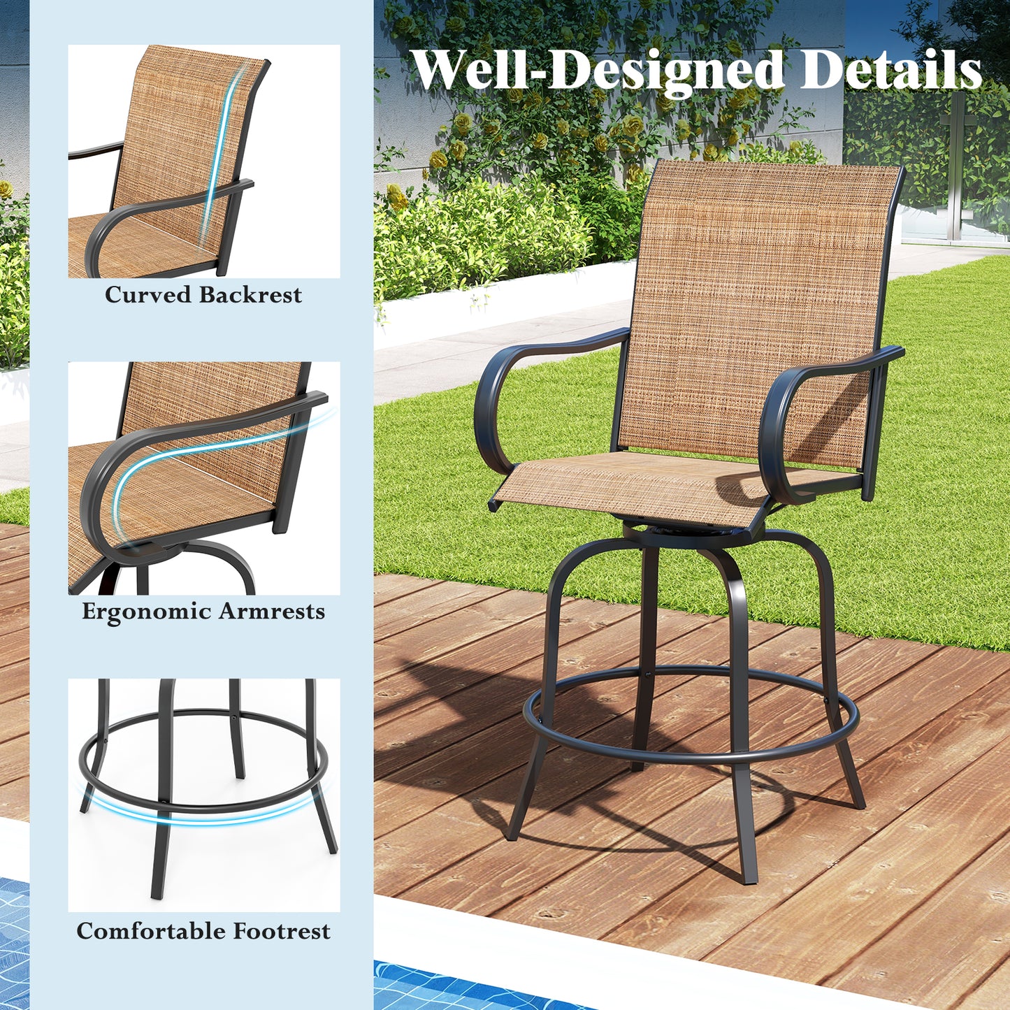 2 Piece 360 Rotation Swivel Bar Stool Set, Brown Patio Bar Furniture at Gallery Canada