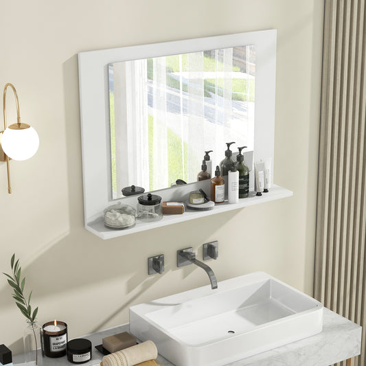 Rectangle Bathroom Mirror With Shelf, 23.5 x 17.5 Inch, Wood Frame, White Wall Mirrors White at Gallery Canada
