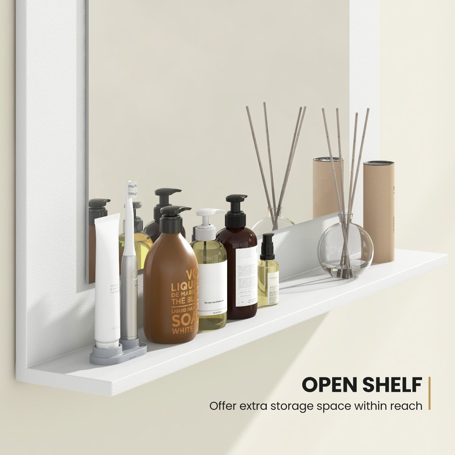 Rectangle Bathroom Mirror With Shelf, 23.5 x 17.5 Inch, Wood Frame, White Wall Mirrors at Gallery Canada
