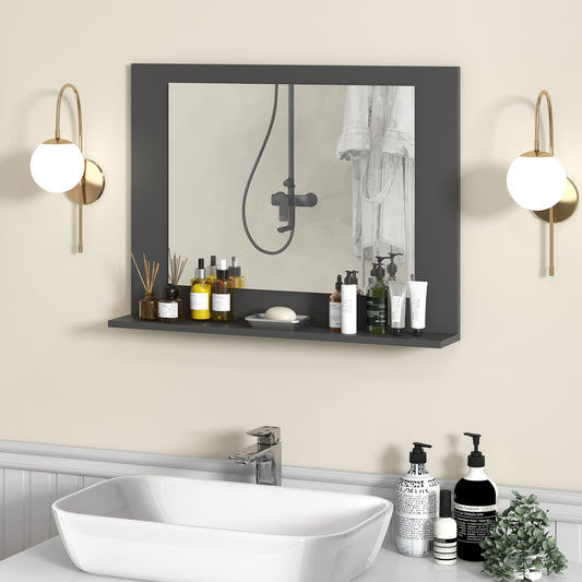 Rectangle Bathroom Mirror With Shelf, 23.5 x 17.5 Inch, Wood Frame, Gray Wall Mirrors Gray at Gallery Canada