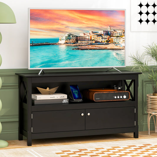 TV Stand With Charging Station, 50 Inch, Black