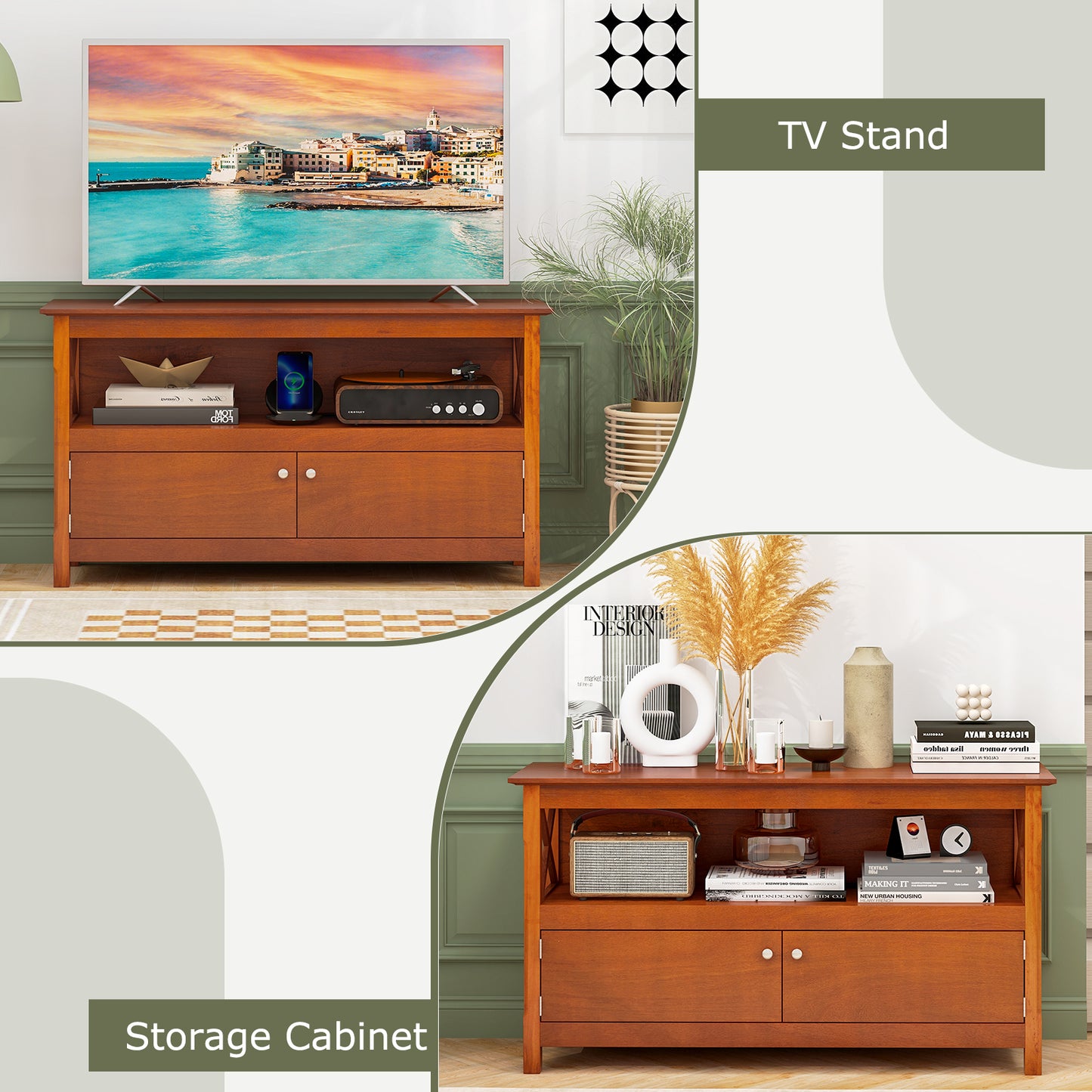 TV Stand Entertainment Center, Charging Station, 50 Inch, Brown Entertainment Centers & TV Stands at Gallery Canada