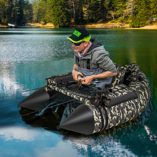 350 LBS Inflatable Fishing Float Tube with Adjustable Backrest and Backpack Straps, Camouflage Water Sports Camouflage at Gallery Canada