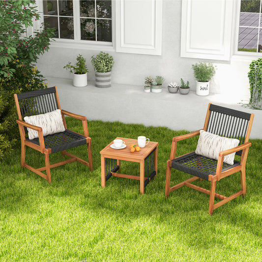 3 Piece Acacia Wood Patio Furniture Set, Armchairs Coffee Table, Multicolor Patio Conversation Sets Multicolor at Gallery Canada