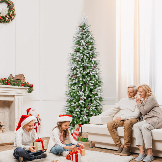 6/7.5/9 Feet Pre-Lit Artificial Christmas Tree Snow Flocked Hinged-7.5 Feet, Green Christmas Tree Green at Gallery Canada