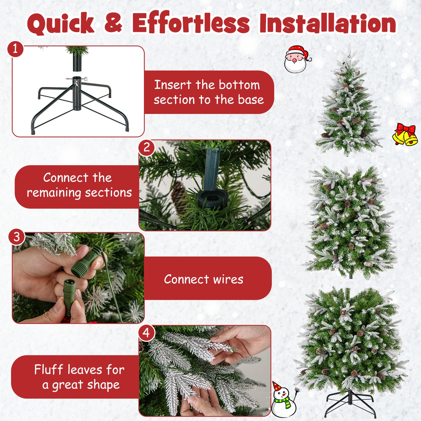 Arbre de Noël artificiel vert avec neige floconneuse de 7,5 pieds