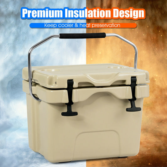 16 Quart 24-Can Insulated Ice Cooler, 2 Cup Holders, Khaki