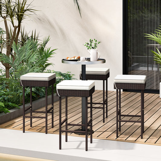 Patio Rattan Barstools Set Of 4 With Footrest, Cushions, Off White Patio Bar Furniture Off White at Gallery Canada
