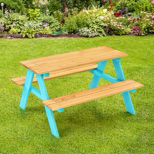 Children Outdoor Wooden Table With Bench Seats, Natural Kids Table & Chair Sets Natural at Gallery Canada