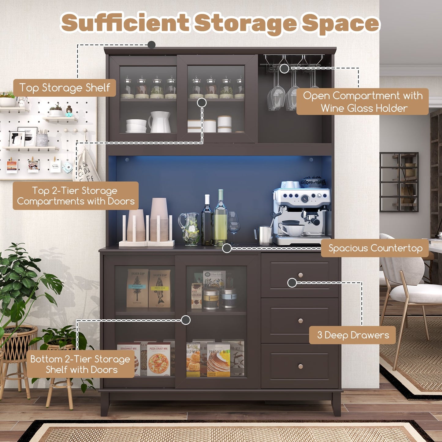 Kitchen Pantry Storage Cabinet, Deep Brown Sideboards Cabinets & Buffets at Gallery Canada