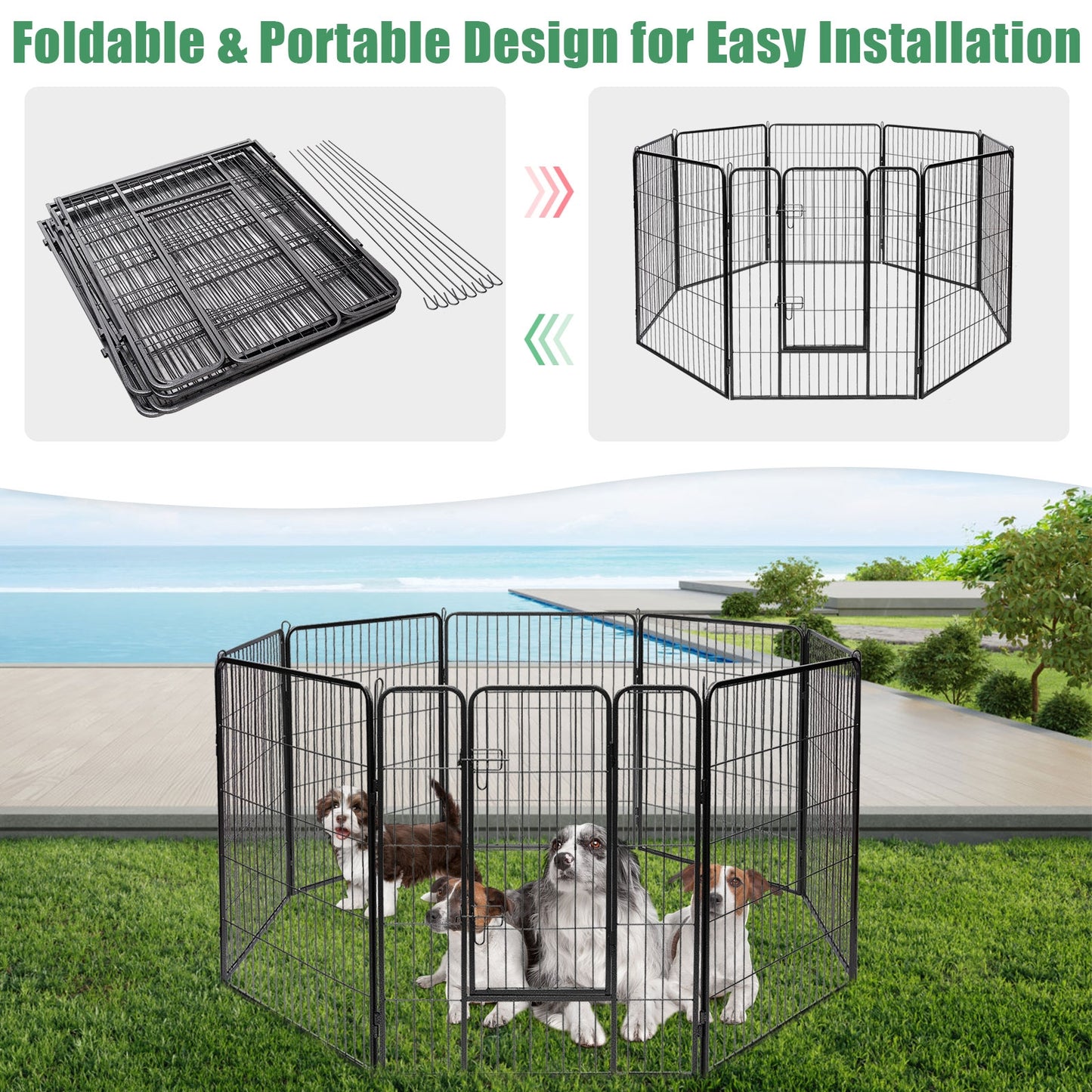 8 Metal Panel Heavy Duty Pet Playpen Dog Fence with Door-40 Inch, Black Pet Gate at Gallery Canada