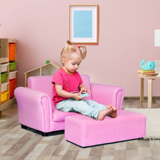 Kids Double Sofa with Ottoman, Soft, Pink Kids Chairs & Seating Pink at Gallery Canada