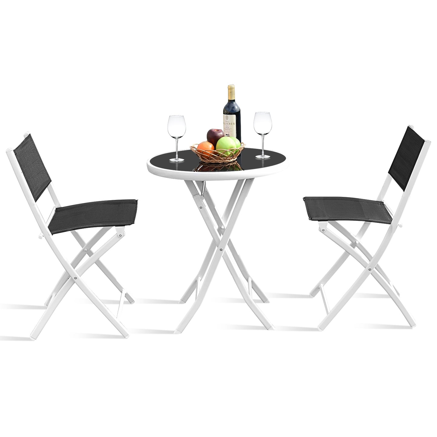 3 PCS Folding Bistro Table Chairs Set Garden Backyard Patio Furniture Black New, Black Patio Conversation Sets at Gallery Canada