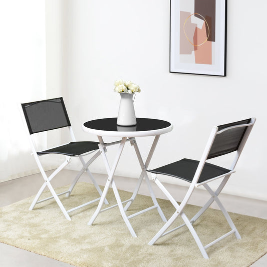 3 PCS Folding Bistro Table Chairs Set Garden Backyard Patio Furniture Black New, Black Patio Conversation Sets Black at Gallery Canada