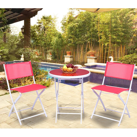 3 Piece Patio Folding Bistro Set, Red Patio Conversation Sets Red at Gallery Canada