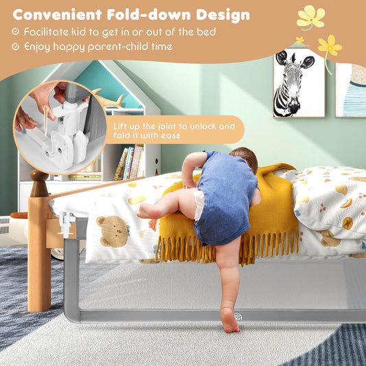 59 Inch Extra Long Folding Breathable Bed Rail Guard With Safety Strap, Gray Bed Rails Gray at Gallery Canada