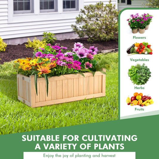 Folding Wooden Raised Garden Bed, Natural, Removable Bottom