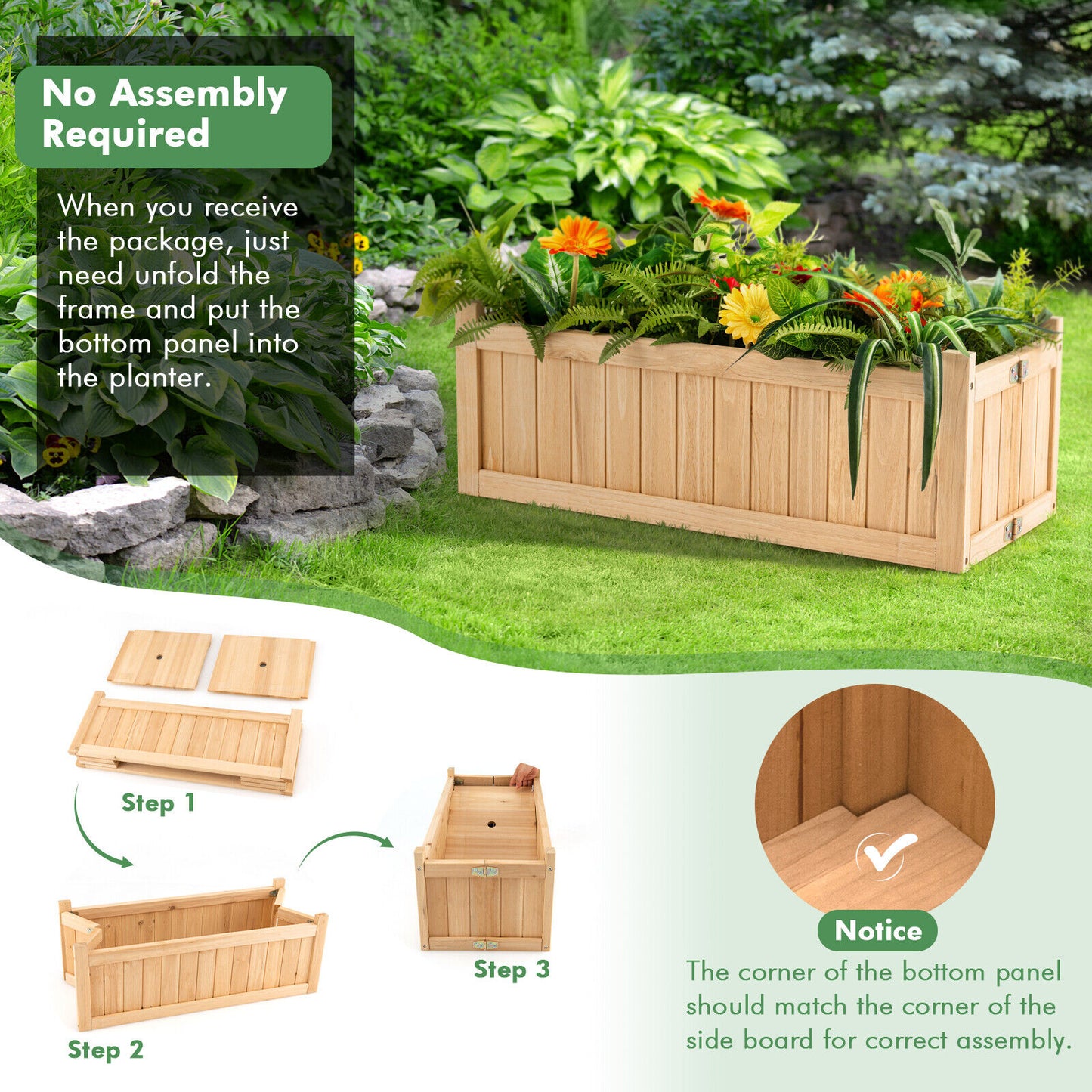 Folding Wooden Raised Garden Bed with Removable Bottom for Herbs Fruits Flowers, Natural Raised Garden Beds at Gallery Canada