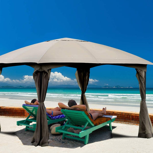 11.5 x 11.5 Feet Fully Enclosed Outdoor Gazebo, Brown Gazebos Brown at Gallery Canada