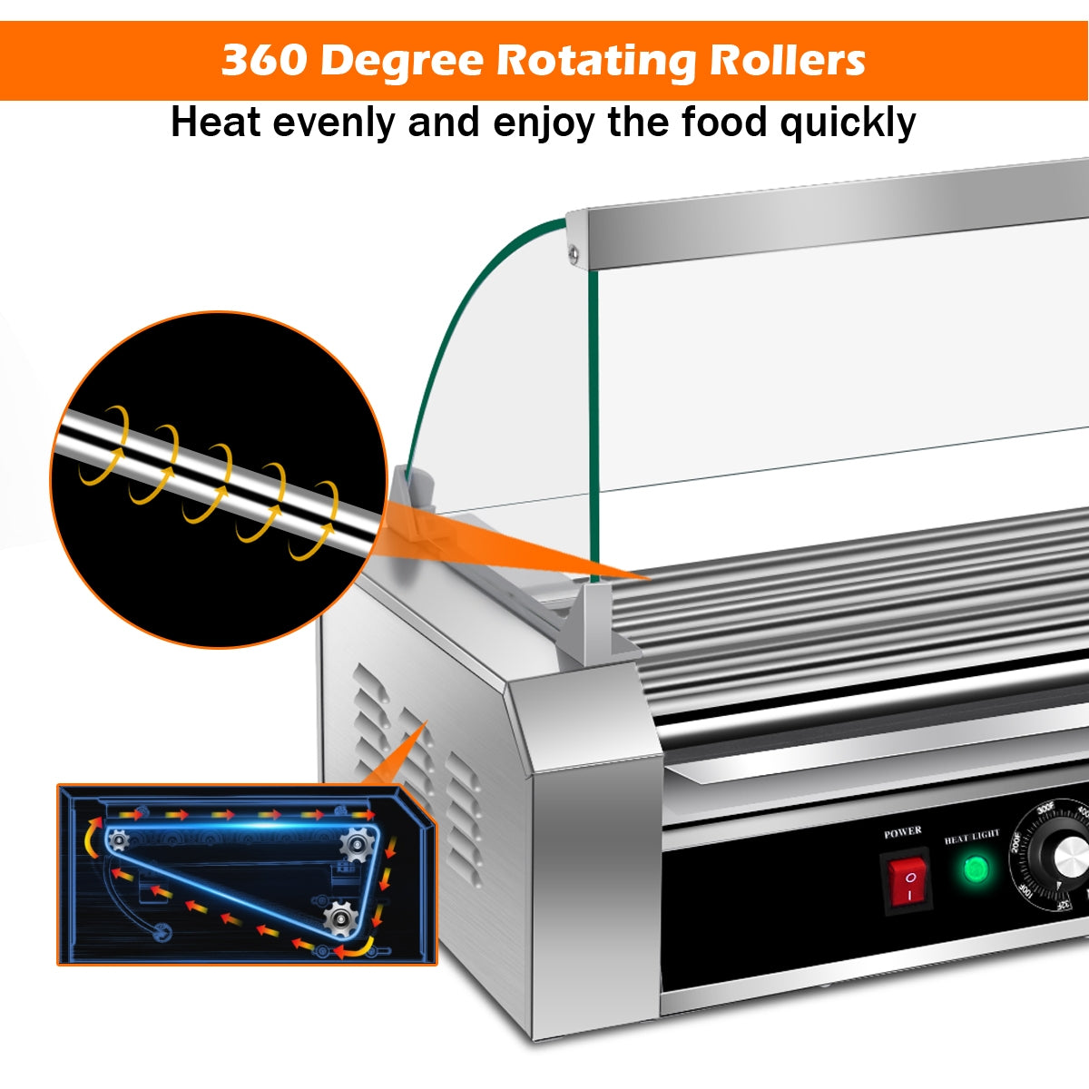 18 Hot Dog 7 Roller Grill Commercial Cooker, Silver
