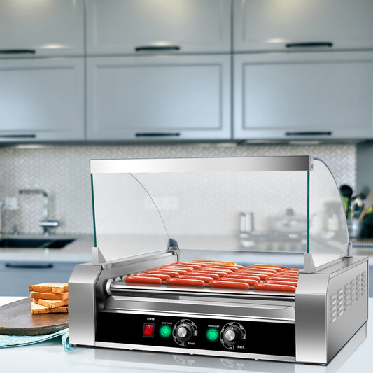 Commercial 11 Roller Grill, 30 Hot Dog Cooker Machine, Silver