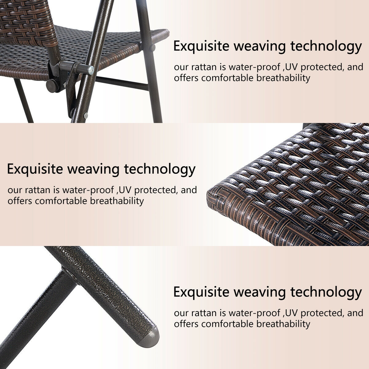 Set of 4 Rattan Folding Chairs, Brown Patio Dining Chairs at Gallery Canada