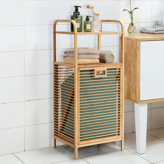 Bamboo Laundry Hamper With 2-Tier Shelf, Removable Liner, Natural Laundry Baskets Natural at Gallery Canada