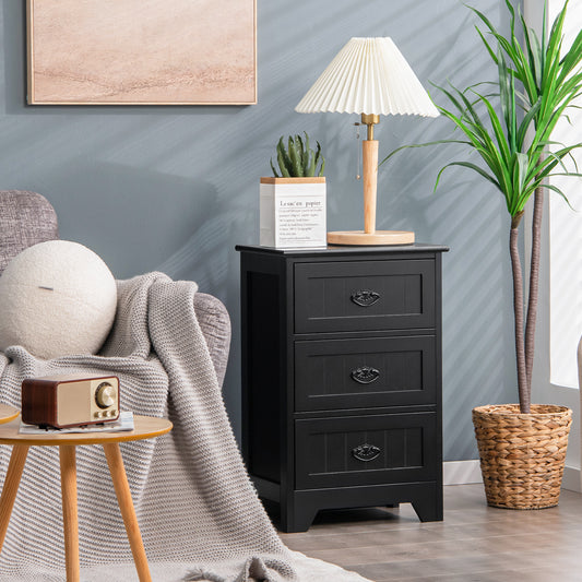 3 Drawer End Storage Wood Nightstand, Black Nightstands Black at Gallery Canada