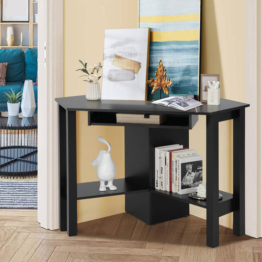 Wooden Study Computer Corner Desk with Drawer, Black Corner Desks Black at Gallery Canada