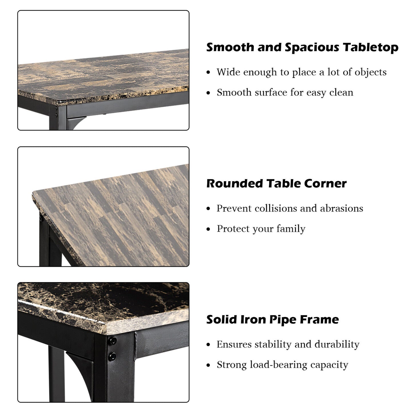 Kitchen Counter Height Faux Marble Table, 2 Chairs Set, Brown Dining Room Sets at Gallery Canada