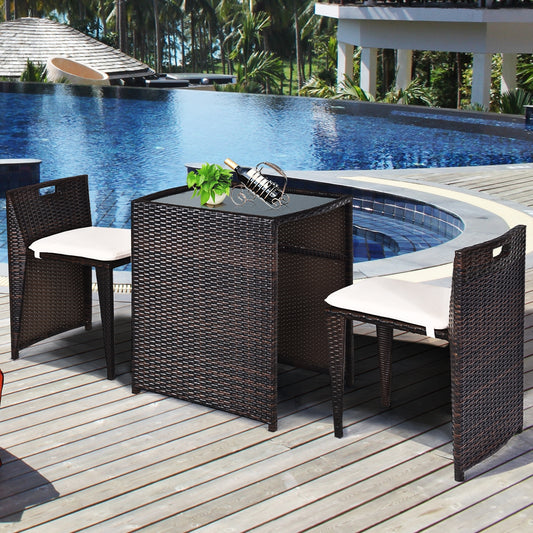 3 Piece Cushioned Outdoor Wicker Patio Set, No Assembly, Beige Patio Conversation Sets Beige at Gallery Canada