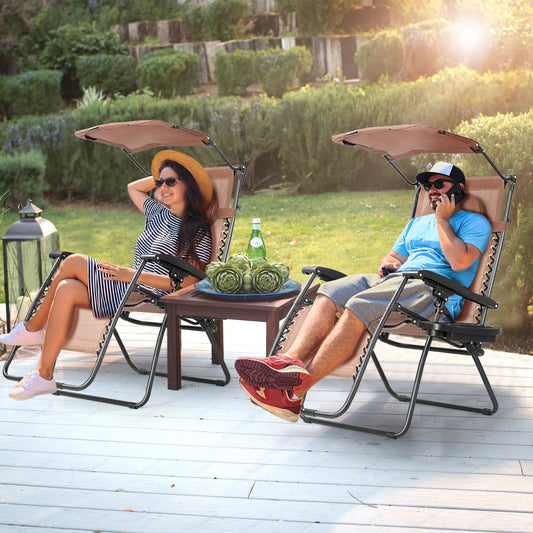 Folding Recliner Lounge Chair, Shade Canopy, Cup Holder, Brown Beach & Lawn Chairs Brown at Gallery Canada