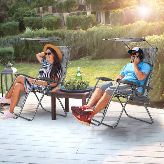 Folding Recliner Lounge Chair With Shade Canopy, Cup Holder, Gray Beach & Lawn Chairs Gray at Gallery Canada