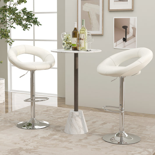 Height Adjustable Bar Stools Set of 2 with Hollow Back and Footrest, White