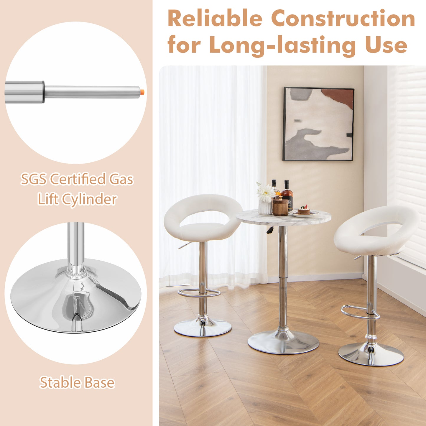 Height Adjustable Bar Stools, Set of 2, White Bar Stools at Gallery Canada