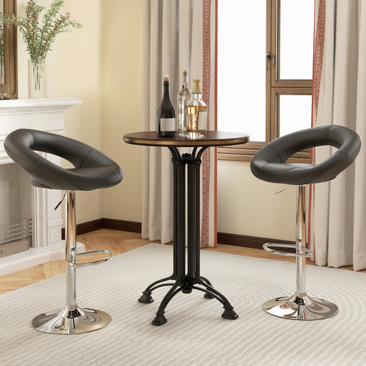 Height Adjustable Bar Stools Set of 2 with Hollow Back and Footrest, Black Bar Stools Black at Gallery Canada