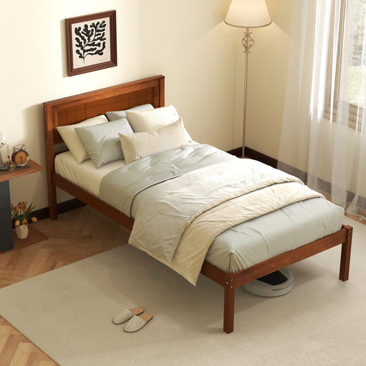 Twin Size Bed Frame With Wooden Headboard, Slat Support, Walnut Simple Bed Frame Walnut at Gallery Canada