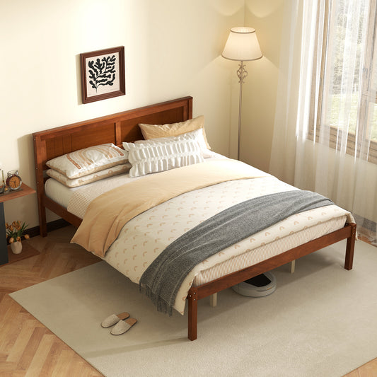 Queen Size Bed Frame With Wooden Headboard, Slat Support, Walnut Simple Bed Frame Walnut at Gallery Canada