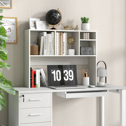 Computer Desktop Bookcase with 4 Cubbies and Open Back Compartment, White Bookcases White at Gallery Canada