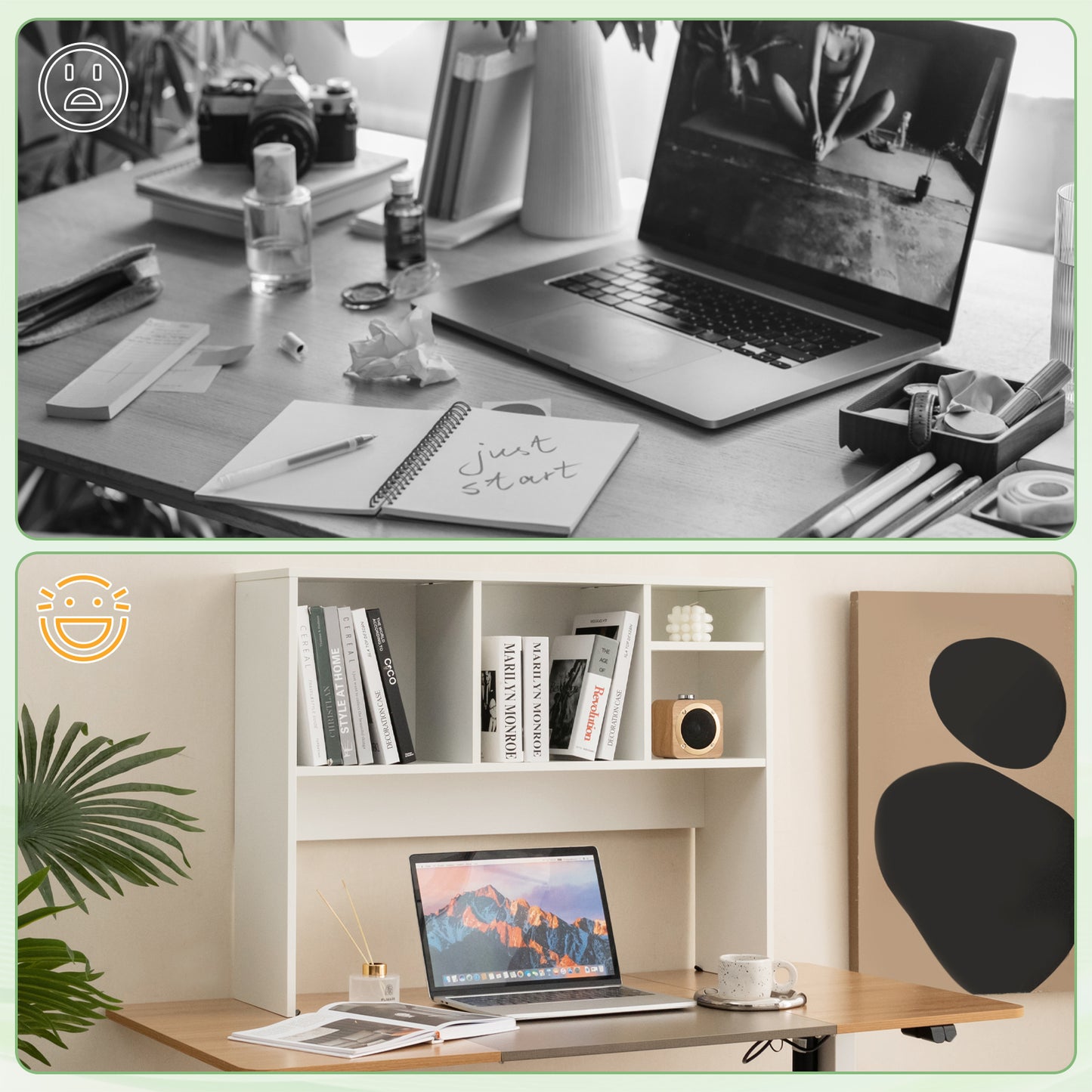 Computer Desktop Bookcase with 4 Cubbies and Open Back Compartment, White Bookcases at Gallery Canada